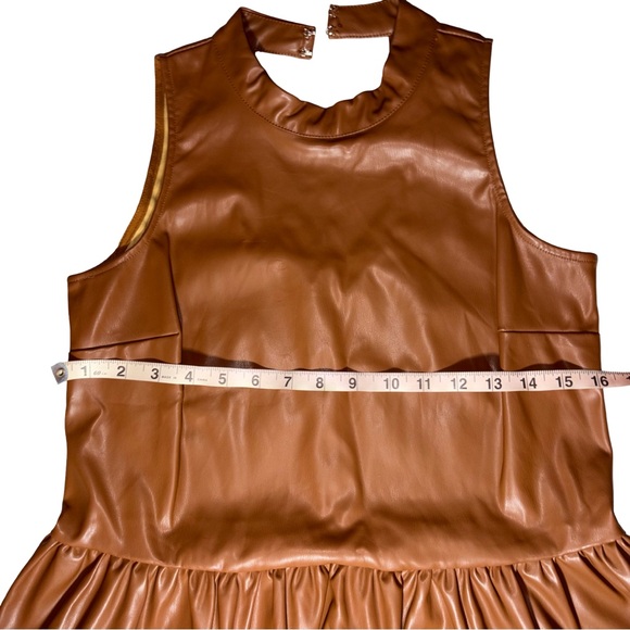 First Love by Lovelyn Brown Faux Leather Peplum Top Size S - Picture 4 of 8